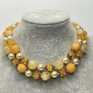 Vintage 1950's Deauville Yellow Lucite Beaded 2 Layer Necklace Statement Fashion